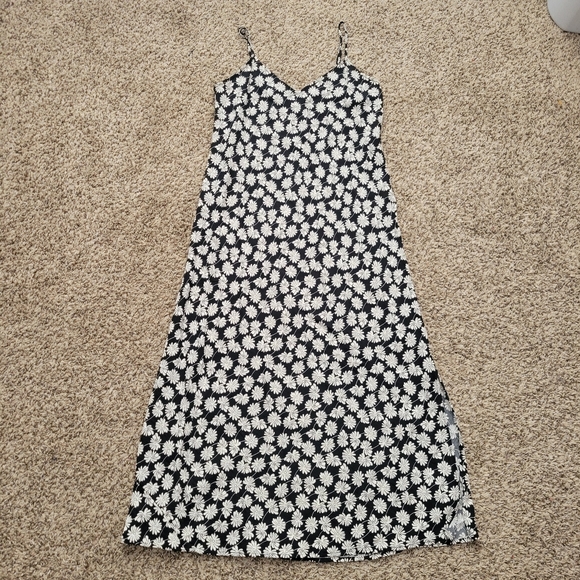 Gap Slip Dress Midi Floral Black White 90s Sleeveless Slit Size Small - Picture 2 of 8
